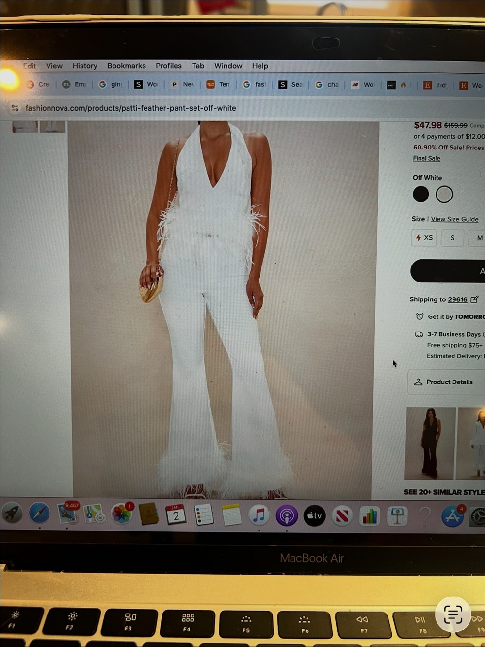 Fashion Nova Off-White Feather Trim Halter Jumpsuit